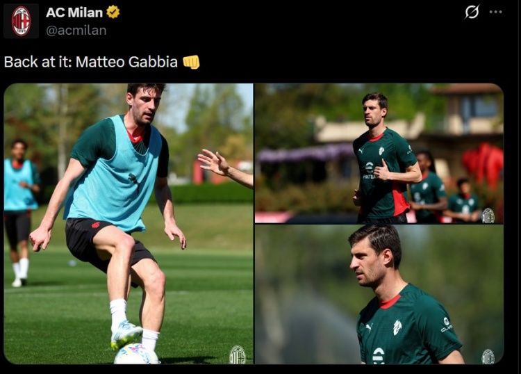 开云官网-米兰官方晒照，自2月底以来一直因伤缺阵的加比亚回归合练